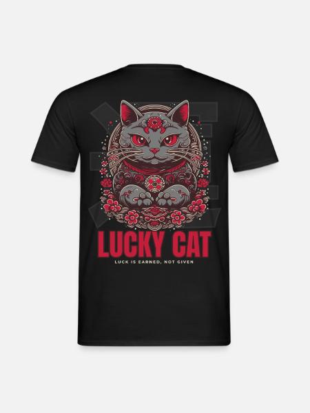 Lucky Cat Glückskatze Maneki Neko Rot - Männer T-Shirt - Schwarz