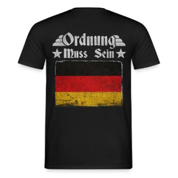 Ordnung muss sein – Deutschland Retro Flagge - Männer T-Shirt - Schwarz - Hinten - AI Model Male 178 light (178cm)