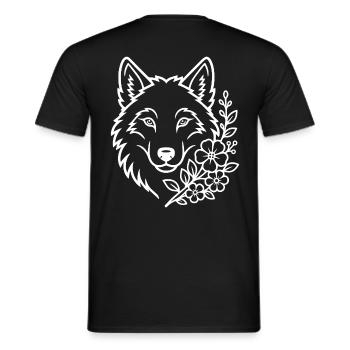 Wolf mit Blumen Elegante Natur Kunst - Männer T-Shirt - Schwarz - Hinten - AI Model Male 178 light (178cm)