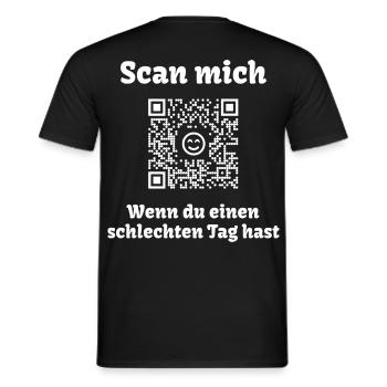 QR-Code mit freundlicher Botschaft (Scanne Mich) - Männer T-Shirt - Schwarz - Hinten - AI Model Male 178 light (178cm)