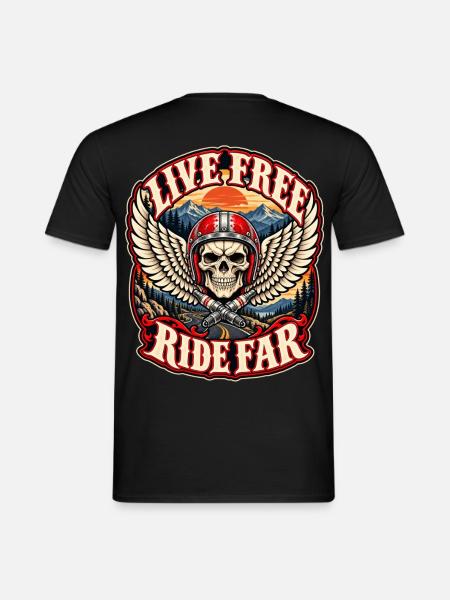 Biker leben frei mit Far Skull Wings im Freien - Männer T-Shirt - Schwarz