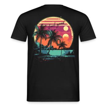 Beach Palm Trees Feel Good Sunset - Men's T-Shirt - black - Back - AI Model Male 178 light (178cm)