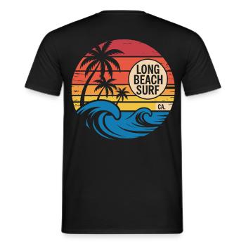 Long Beach California - surfing sunset - Men's T-Shirt - black - Back - AI Model Male 178 light (178cm)