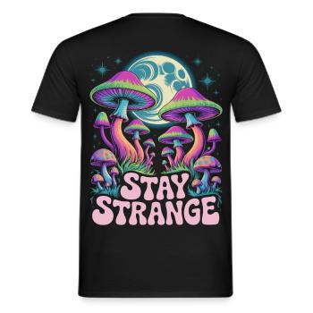 Stay Strange Mushroom Art - Men's T-Shirt - black - Back - AI Model Male 178 light (178cm)