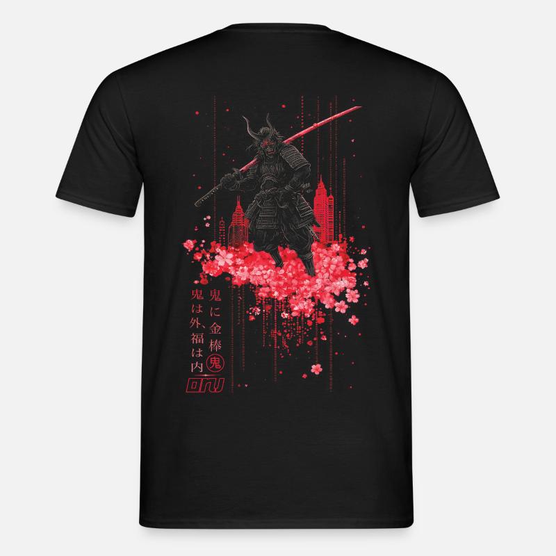 Oni - samurai mit Sakura Kirschblüten - Männer T-Shirt - Schwarz