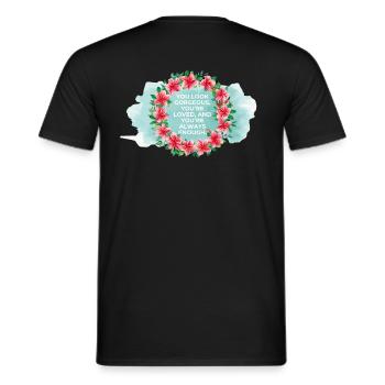 You're Loved & Enough – Watercolor Floral Wreath - Men's T-Shirt - black - Back - AI Model Male 178 light (178cm)