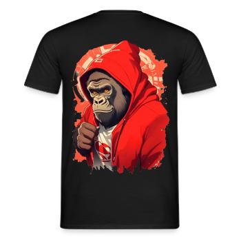 Gorilla mit rotem Hoody - Männer T-Shirt - Schwarz - Hinten - AI Model Male 178 light (178cm)
