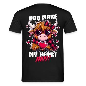 Highland Cow Valentinstags-Design - My Heart Moo - Männer T-Shirt - Schwarz - Hinten - AI Model Male 178 light (178cm)