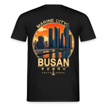 Busan Marine City Vintage Korea Design - Männer T-Shirt - Schwarz - Hinten - AI Model Male 178 light (178cm)