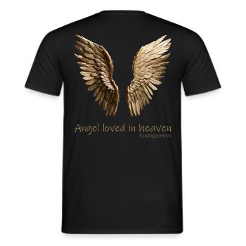 ANGEL LOVED IN HEAVEN Golden Wings Saying - Men's T-Shirt - black - Back - AI Model Male 178 light (178cm)