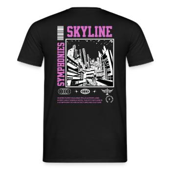 "Skyline Symphonies" Streetwear Design - Men's T-Shirt - black - Back - AI Model Male 178 light (178cm)
