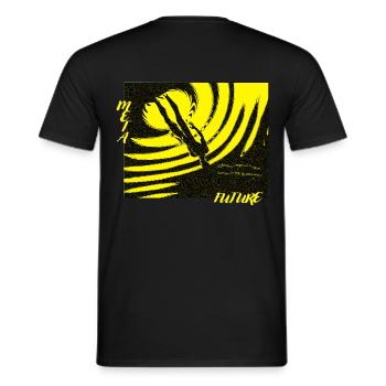 Monochrome graphic sci-fi meta human quote - Men's T-Shirt - black - Back - AI Model Male 178 light (178cm)
