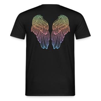 Ailes d'ange plumes en forme de coeur en forme d'arc-en-ciel - T-shirt homme - noir - Dos - AI Model Male 178 light (178cm)