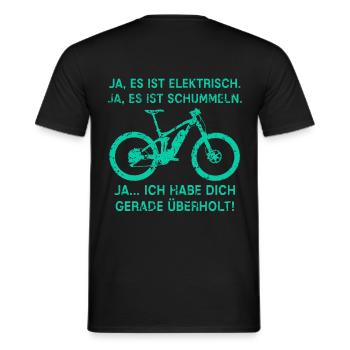 E-bike MTB mountain bike pedelec overtaking saying - Men's T-Shirt - black - Back - AI Model Male 178 light (178cm)