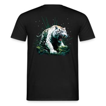 White angry roaring tiger in the jungle - Men's T-Shirt - black - Back - AI Model Male 178 light (178cm)
