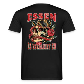 Essen Frau Geschenk es eskaliert eh Essen Frauen - Männer T-Shirt - Schwarz - Hinten - AI Model Male 178 light (178cm)