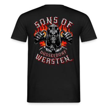 Düsseldorf sons of Wersten - Men's T-Shirt - black - Back - AI Model Male 178 light (178cm)