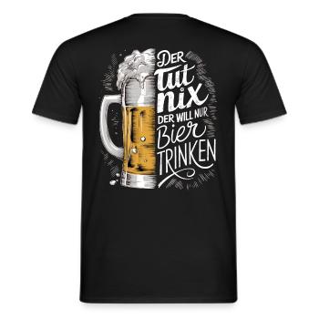 He doesn't do anything, he just wants to drink beer - Men's T-Shirt - black - Back - AI Model Male 178 light (178cm)