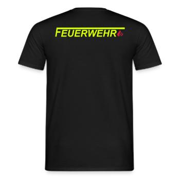Fire Department logo with a long time F and flame - Men's T-Shirt - black - Back - AI Model Male 178 light (178cm)