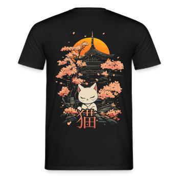 Neko - Chat japonais et sakura - T-shirt homme - noir - Dos - AI Model Male 178 light (178cm)
