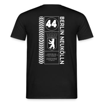 T-Shirt BERLIN NEUKÖLLN 44 - Männer T-Shirt - Schwarz - Hinten - AI Model Male 178 light (178cm)
