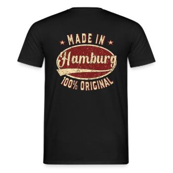 Made in Hamburg 100 % original Hamburger Retro - Männer T-Shirt - Schwarz - Hinten - AI Model Male 178 light (178cm)
