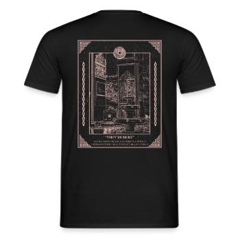 Fine line art monochrome arabic calligraphy scene - Men's T-Shirt - black - Back - AI Model Male 178 light (178cm)