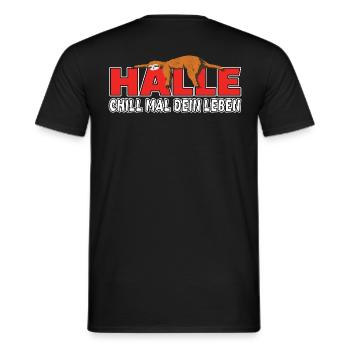 Halle chill mal dein Leben Faultier Heimat - Männer T-Shirt - Schwarz - Hinten - AI Model Male 178 light (178cm)