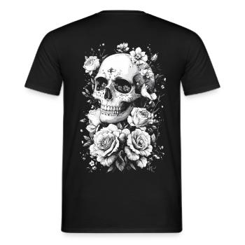 Skull with flowers black and white - Men's T-Shirt - black - Back - AI Model Male 178 light (178cm)