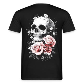 Crâne et os croisés avec des roses - T-shirt homme - noir - Dos - AI Model Male 178 light (178cm)