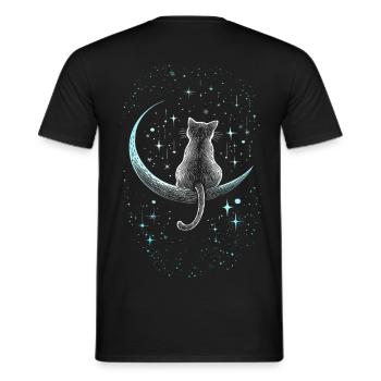 Chaton chat assis sur la lune sous les étoiles - T-shirt homme - noir - Dos - AI Model Male 178 light (178cm)