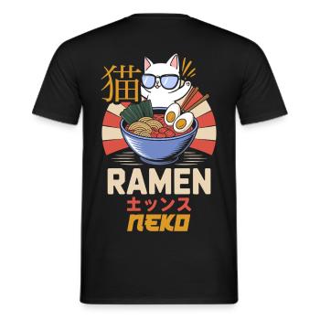 Ramen Cat - Japanese Script - Men's T-Shirt - black - Back - AI Model Male 178 light (178cm)