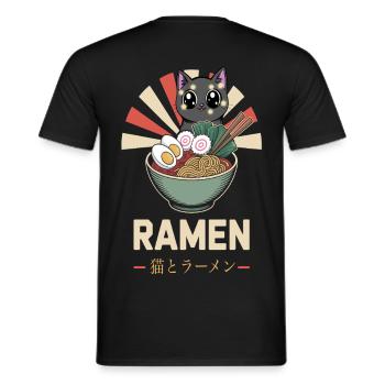 ramen cat japanese - Men's T-Shirt - black - Back - AI Model Male 178 light (178cm)