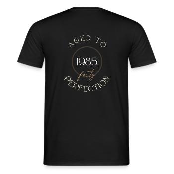 40th Birthday, aged to perfection 1985, gift - Men's T-Shirt - black - Back - AI Model Male 178 light (178cm)