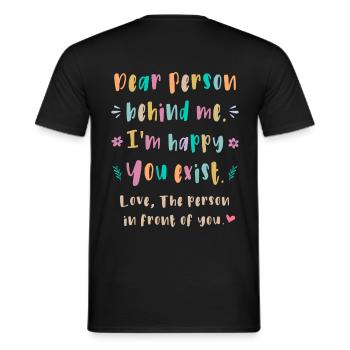 Chère personne derrière moi, je suis content que ce soit toi - T-shirt homme - noir - Dos - AI Model Male 178 light (178cm)