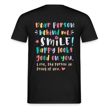 Chère personne derrière moi, Souriez, Heureux se tient le - T-shirt homme - noir - Dos - AI Model Male 178 light (178cm)