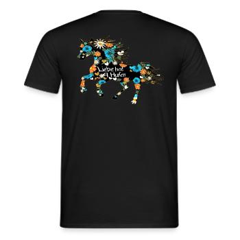 Haflinger Pferd mit Blumen und Herzen - Männer T-Shirt - Schwarz - Hinten - AI Model Male 178 light (178cm)