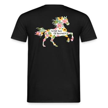 Pferd mit Blumen Liebe hat 4 Hufen - Männer T-Shirt - Schwarz - Hinten - AI Model Male 178 light (178cm)