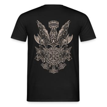 ThorHammer - Raben und 2 Wölfe - Männer T-Shirt - Schwarz - Hinten - AI Model Male 178 light (178cm)