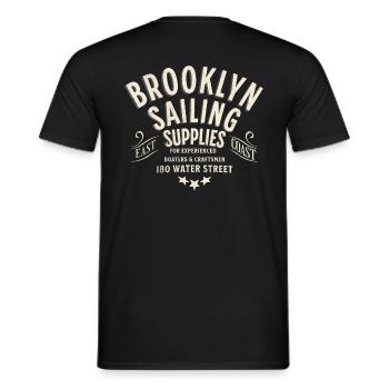 Brooklyn sailing supplies water street - Men's T-Shirt - black - Back - AI Model Male 178 light (178cm)