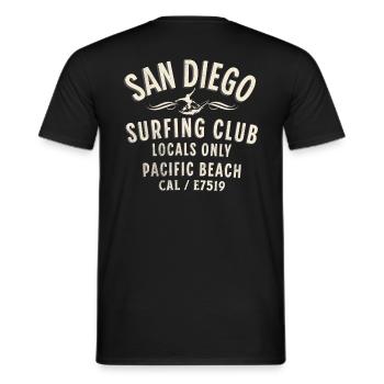San Diego Pacific beach surfing club - Men's T-Shirt - black - Back - AI Model Male 178 light (178cm)