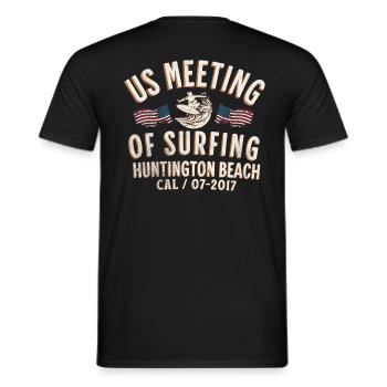 US meeting of surfing Huntington beach 2 - Men's T-Shirt - black - Back - AI Model Male 178 light (178cm)