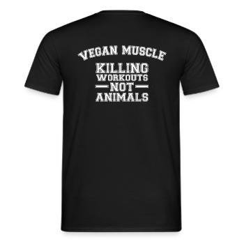 This bicep is Vegan, Strong Vegan - Men's T-Shirt - black - Back - AI Model Male 178 light (178cm)