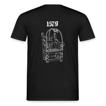 Hexe 1579 Dunking Chair Tee - Männer T-Shirt - Schwarz - Hinten - AI Model Male 178 light (178cm)