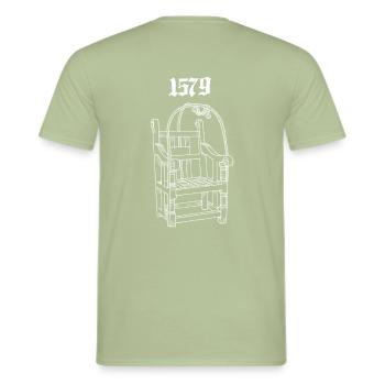 Hexe 1579 Dunking Chair Tee - Männer T-Shirt - Sage - Hinten - AI Model Male 178 light (178cm)