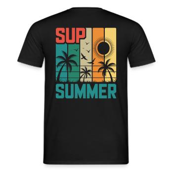 SUP summer - Palmen & Strand - Männer T-Shirt - Schwarz - Hinten - AI Model Male 178 light (178cm)