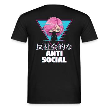 Anime anti social - Men's T-Shirt - black - Back - AI Model Male 178 light (178cm)