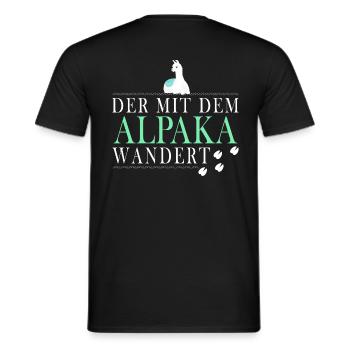 Der mit dem Alpaka wandert - Männer T-Shirt - Schwarz - Hinten - AI Model Male 178 light (178cm)