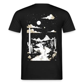 Weg durch die Wüste mit Fußspuren und Kaktus - Männer T-Shirt - Schwarz - Hinten - AI Model Male 178 light (178cm)