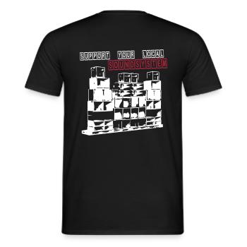 SUPPORT YOUR LOCAL SOUNDSYSTEM FREE PARTY 2 Farben - Men's T-Shirt - black - Back - AI Model Male 178 light (178cm)